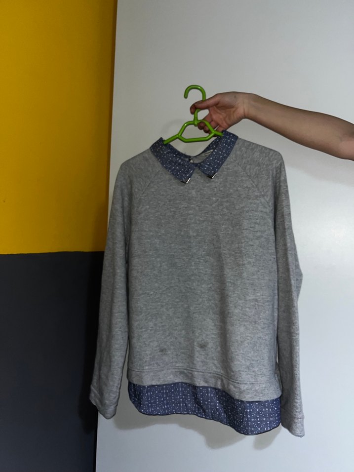 Gri Kadın Triko Kazak, Yakalı, Rahat Kesim - Görsel 3