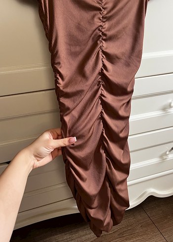 HM Kahverengi Drapeli Midi Kadın Elbise XS - Görsel 4
