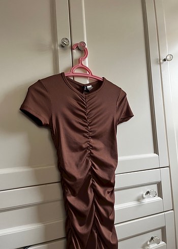 HM Kahverengi Drapeli Midi Kadın Elbise XS - Görsel 2