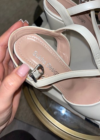 Beyaz Platform Topuklu Kadın Abiye Ayakkabı - Görsel 5