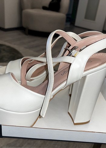 Beyaz Platform Topuklu Kadın Abiye Ayakkabı - Görsel 2