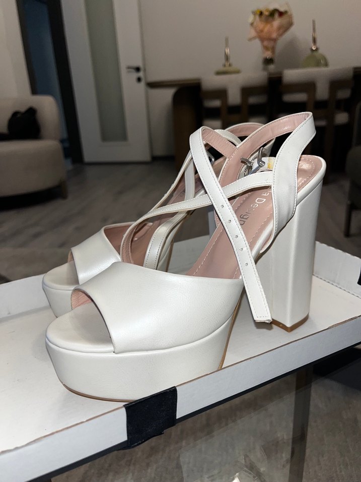 Beyaz Platform Topuklu Kadın Abiye Ayakkabı - Görsel 3