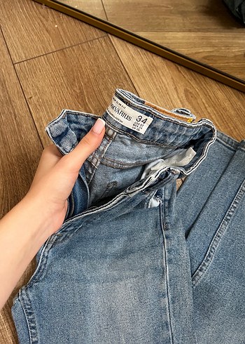 Stradivarius mom slim fit 34 beden kot pantolon - Görsel 3
