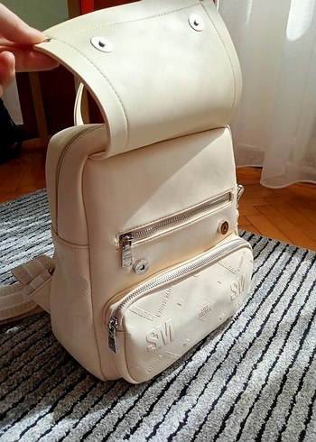 Steve Madden Beyaz Deri Püsküllü Sade Sırt Çantası