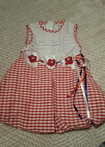 Kırmızı Nakışlı Kolsuz Kız Elbisesi - Görsel 2