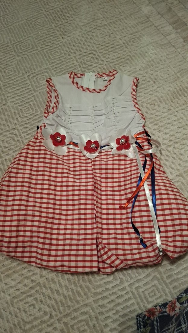 Kırmızı Nakışlı Kolsuz Kız Elbisesi - Görsel 2