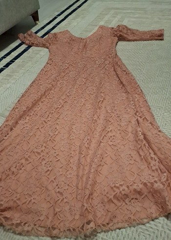 Bej Dantelli Uzun Kollu Uzun Elbise - Görsel 3