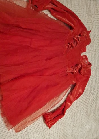 Kız Çocuk Parlak Kırmızı Fırfırlı Elbise - Görsel 2