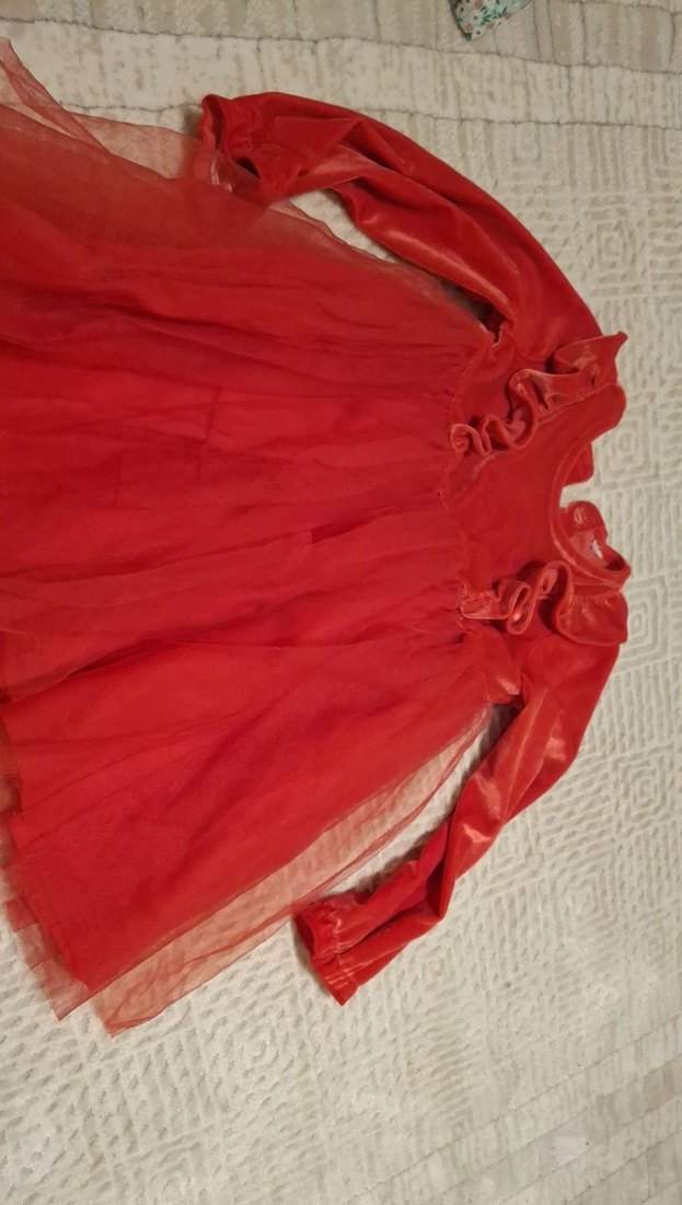 Kız Çocuk Parlak Kırmızı Fırfırlı Elbise - Görsel 2