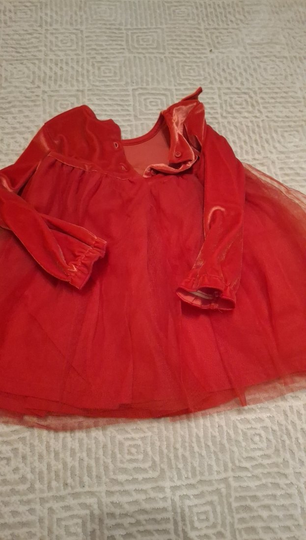 Kız Çocuk Parlak Kırmızı Fırfırlı Elbise - Görsel 4