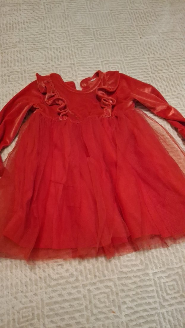Kız Çocuk Parlak Kırmızı Fırfırlı Elbise - Görsel 3