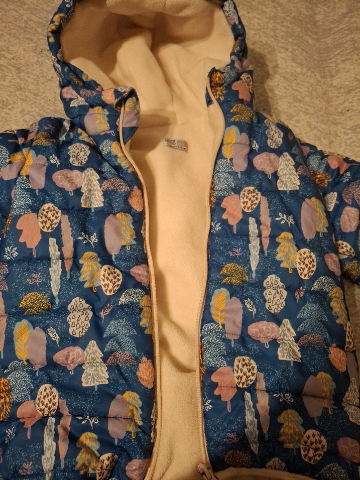 Kapüşonlu, Baskılı Mavi çocuk mont - Görsel 3