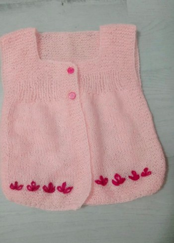Pembe Nakışlı Kız Örme Yelek