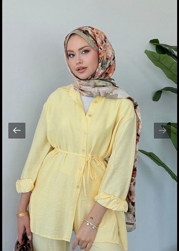 Sarı Uzun Kollu Salaş Keten Takım - Görsel 2