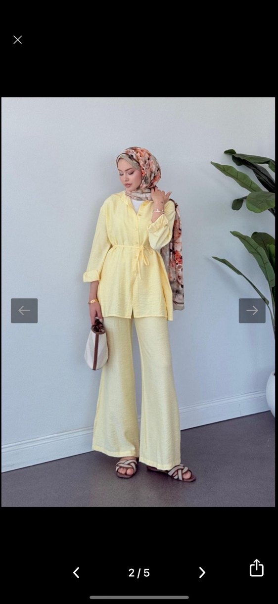 Sarı Uzun Kollu Salaş Keten Takım - Görsel 3