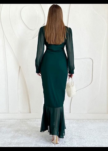 Uzun Kol Drapeli mürdüm Elbise - Görsel 2