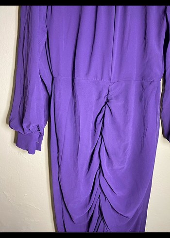 Uzun Kol Drapeli mürdüm Elbise - Görsel 4