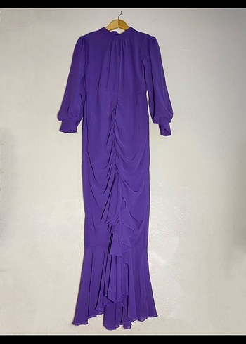 Uzun Kol Drapeli mürdüm Elbise - Görsel 3