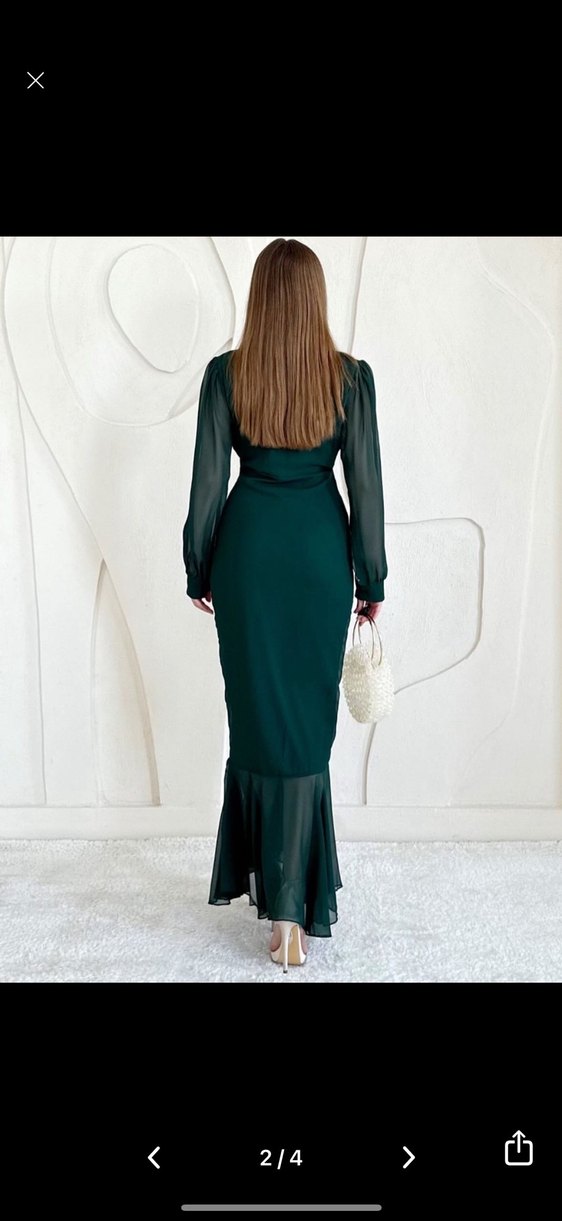 Uzun Kol Drapeli mürdüm Elbise - Görsel 2