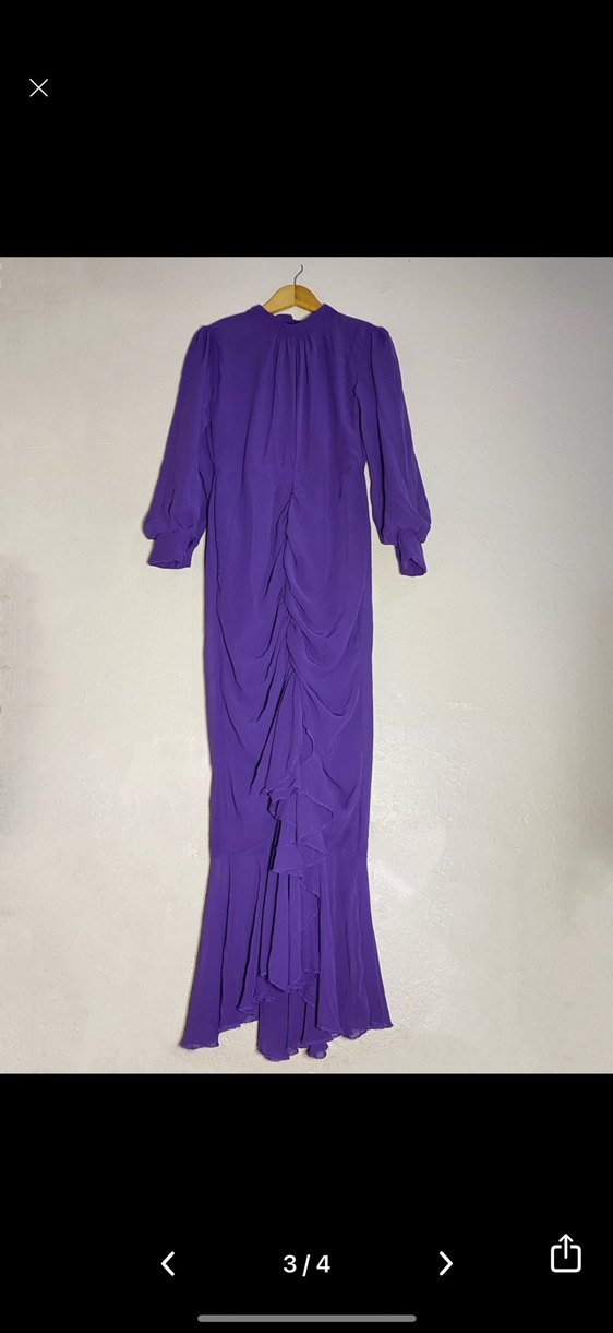 Uzun Kol Drapeli mürdüm Elbise - Görsel 3