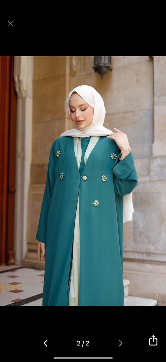 Taş detaylı Turkuaz Uzun abaya - Görsel 2