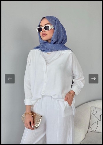 Beyaz Rahat Kesim tesettür şalvar takım  - Görsel 3