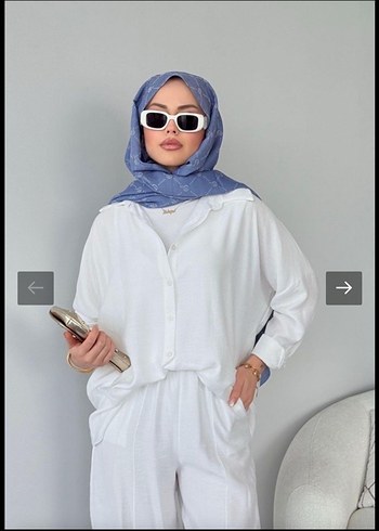 Beyaz Rahat Kesim tesettür şalvar takım  - Görsel 2