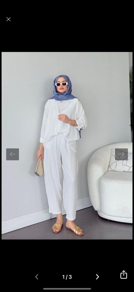 Beyaz Rahat Kesim tesettür şalvar takım  - Görsel 4
