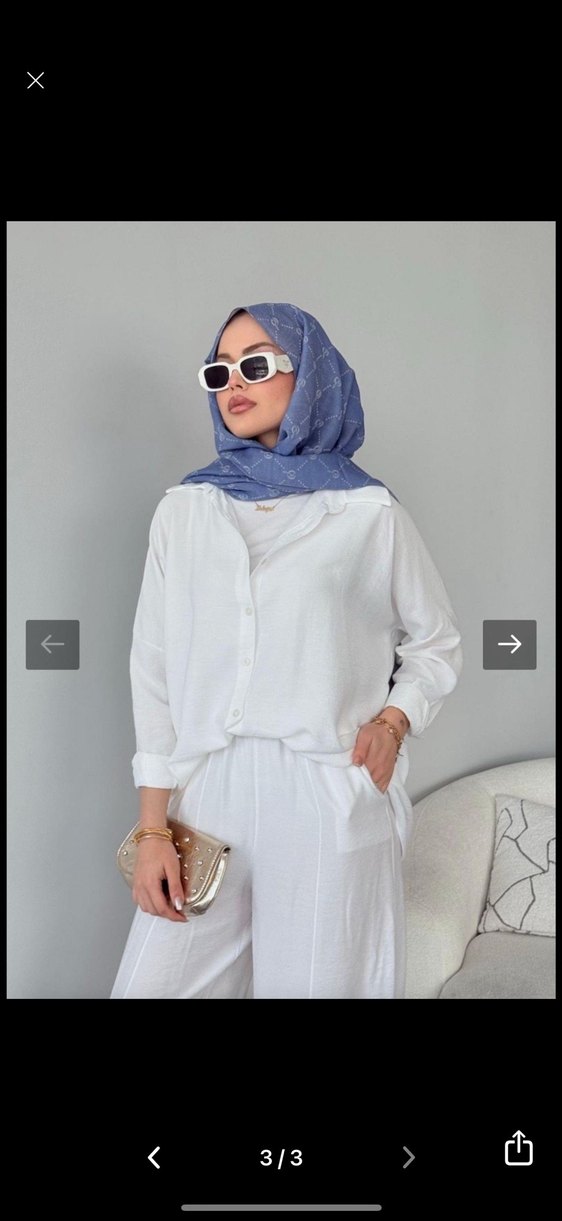 Beyaz Rahat Kesim tesettür şalvar takım  - Görsel 3