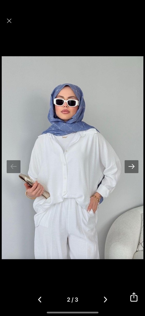 Beyaz Rahat Kesim tesettür şalvar takım  - Görsel 2