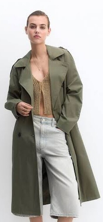 Pull &bear yeşil trençkot