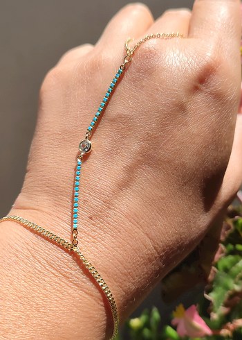 Turkuaz Zincir Detaylı Kadın El Zinciri - Görsel 4