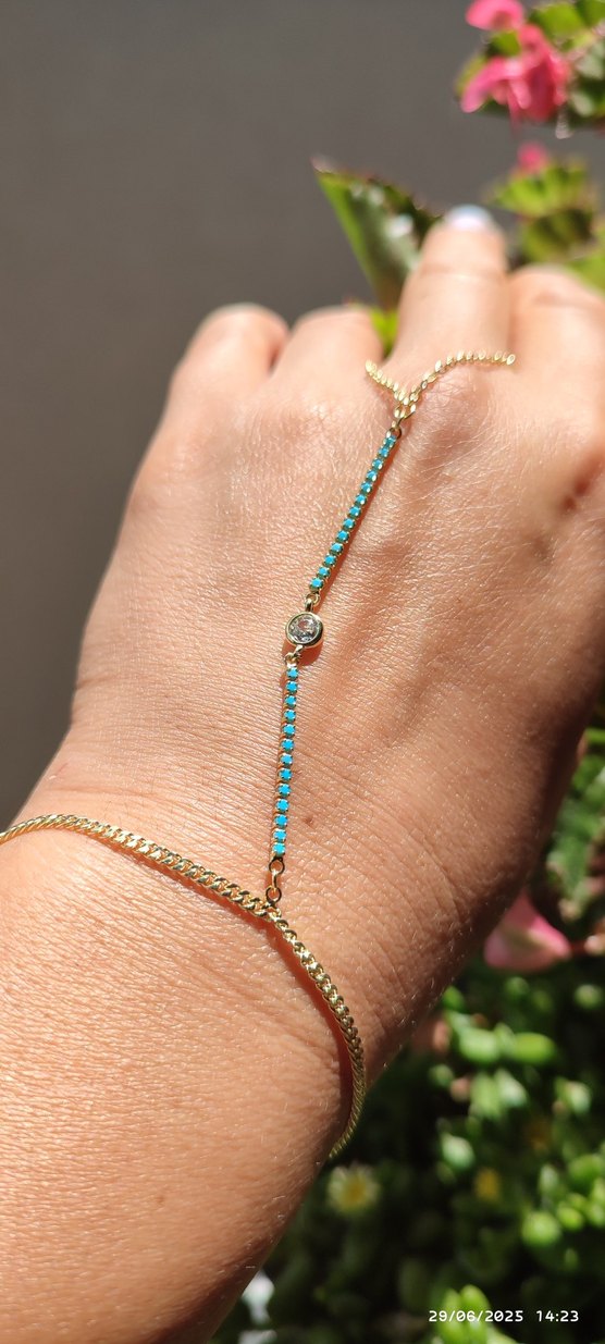 Turkuaz Zincir Detaylı Kadın El Zinciri - Görsel 2