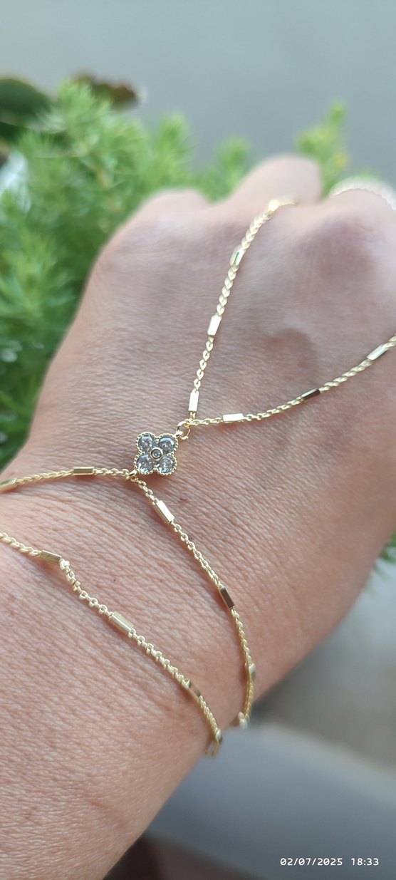 Altın Renkli Zincir Detaylı Kadın El Zinciri - Görsel 3