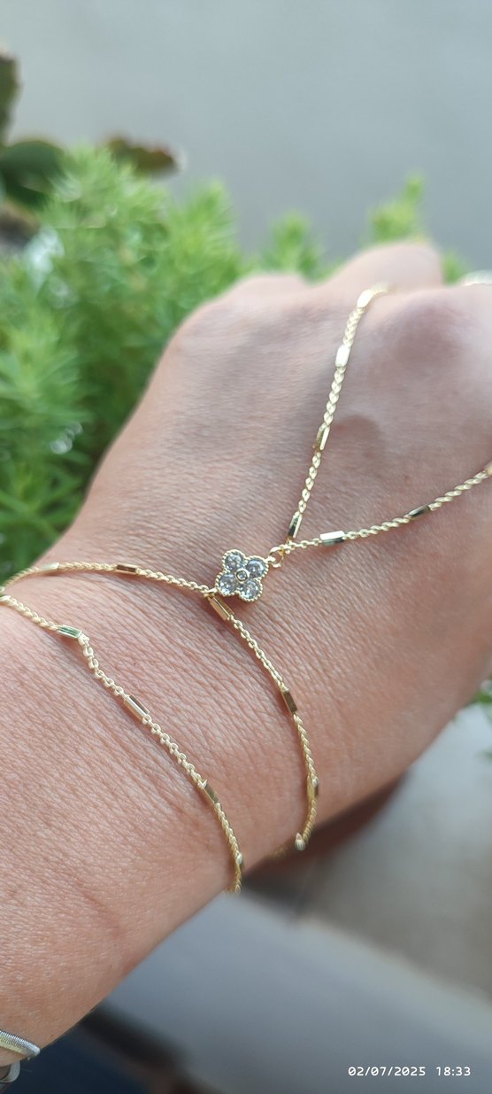 Altın Renkli Zincir Detaylı Kadın El Zinciri - Görsel 4