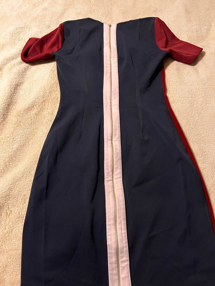 Bordo Drapeli Kısa Kollu Kalem Elbise - Görsel 4