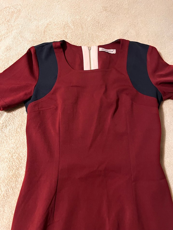 Bordo Drapeli Kısa Kollu Kalem Elbise - Görsel 2