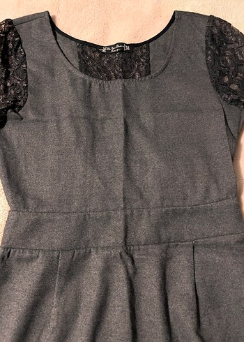 Dantel Detaylı Gri  Elbise - Görsel 2