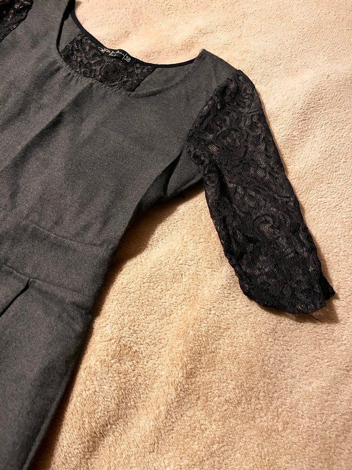 Dantel Detaylı Gri  Elbise - Görsel 3