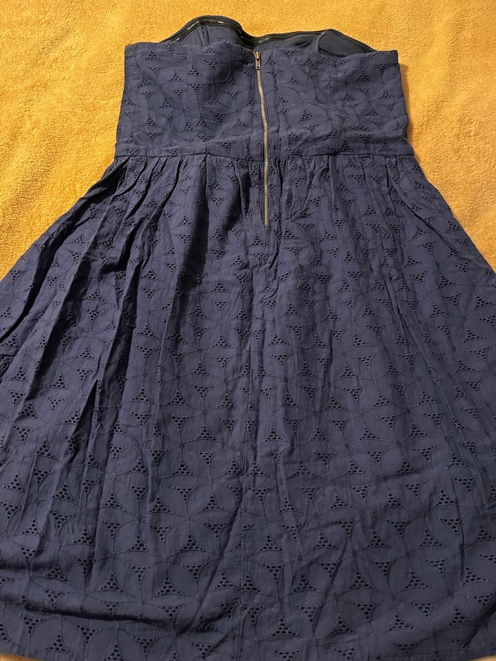 Lacivert Volanlı straplez elbise - Görsel 5