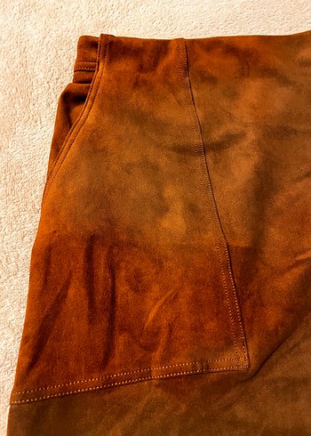 Kahverengi Süet Midi Mini Etek - Görsel 6