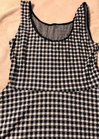 Siyah-Beyaz Kareli kısa Kolsuz Elbise - Görsel 6