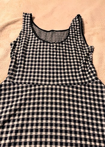 Siyah-Beyaz Kareli kısa Kolsuz Elbise - Görsel 5