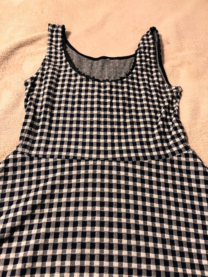 Siyah-Beyaz Kareli kısa Kolsuz Elbise - Görsel 5