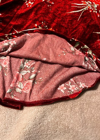 Bordo Çiçek Desenli kadife Uzun Kollu Bohem Elbise - Görsel 6