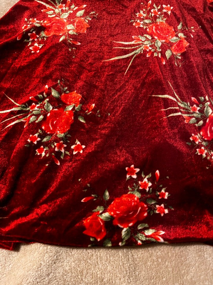 Bordo Çiçek Desenli kadife Uzun Kollu Bohem Elbise - Görsel 5