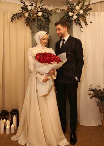 36 Beden beyaz Renk House Of Zarif Sarah Tesettür Nişan Elbisesi
