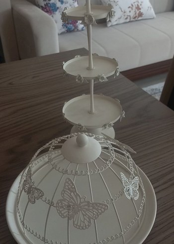 English Home Beyaz Vintage Kelebek Figürlü Kapaklı Tabak
