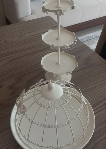 Beden Beyaz Vintage Kelebek Figürlü Kapaklı Tabak