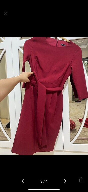 s Beden Bordo kısa ges kol elbise